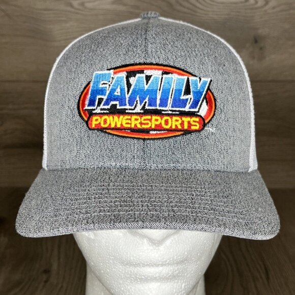Family Power Sports Gray White Mesh Truckers Ball Cap Snap Back - Picture 2 of 11